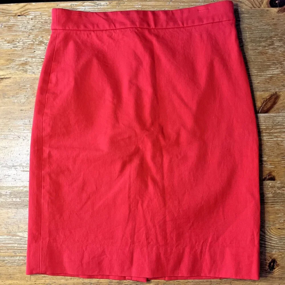 J Crew Red Pencil Skirt Size 2P Cotton Blend Lined Career Workwear Office No. 2 - Picture 1 of 10
